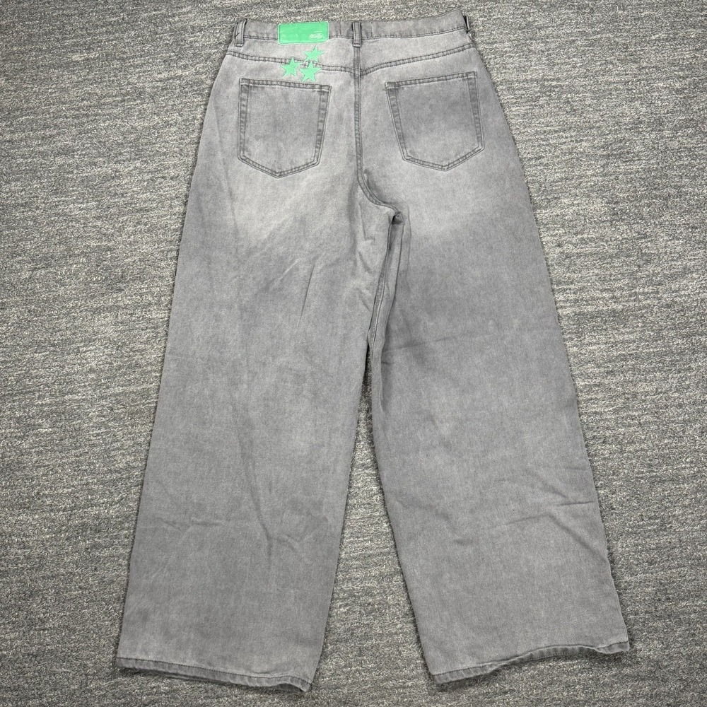 Scuffers Jumbo Jeans Mens 40 32X30 Gray Baggy Wide Leg Star Embroidered Grunge